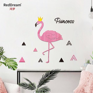 [MH] สติ๊กเกอร์ติดผนังอะคริลิค 3D ลาย ฟลามิงโก้ พร้อมตัวอักษร Princess ฟลามิงโก้สีชมพู พร้อมส่ง