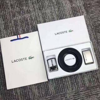 LACOSTE Mens Reversible Leather Belt And 2 Buckles Gift Set