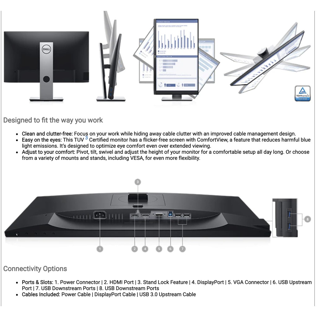 DELL Monitor 24" P2419H FHD 1920 x 1080 with USB Hub 250cd/m 4Y