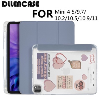 Dllencase เคสไอแพด For ipad case gen9 gen8 gen7 10.2 ไอแพด Air4 10.9 2020 ไอแพด pro11 2020/2021พร้อมช่องเสียบปากกาฝาหลัง ใสA004