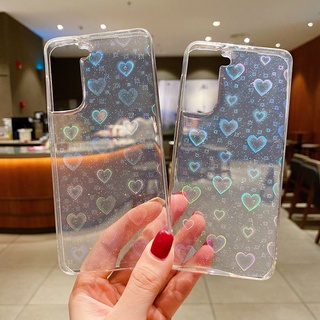 เคสโทรศัพท์มือถือแบบนิ่ม ใส กันกระแทก ลายหัวใจ เลเซอร์ไล่โทนสี สําหรับ Samsung A73 A53 A33 S22 Ultra S22+ A72 A52 A52s A12 M12 A71 A51 A70