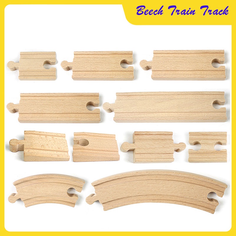 รถไฟไฟฟ้า11 Styles Diy Wodden Rail Track Accessories Railway Compatible with Normal Brand Beech