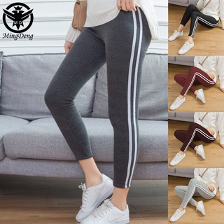  Leggings 8939#ชุดนักเรียนกางเกงรัดรูปกีฬาผ้าฝ้ายผู้หญิงมีสายรัดสองลายที่ด้านข้างขายาว 5 สี