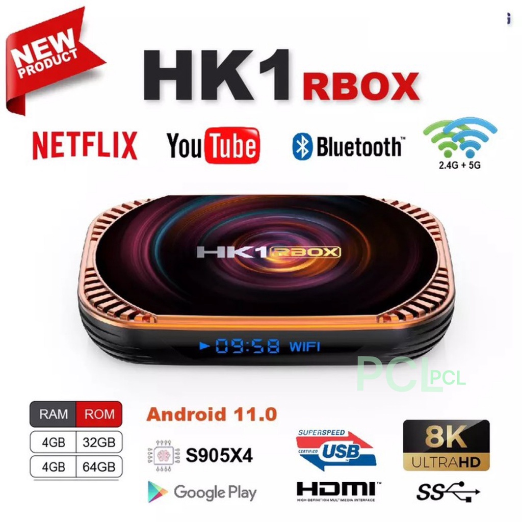 HK1 RBOX X4 Android 11.0 Amlogic S905X4กล่องสมาร์ททีวี8K 4G/32GB 3D Wifi 2.4G และ5G สนับสนุน Google 