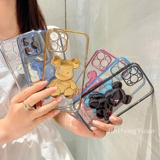 3D Violent Bear Mobile Phone Case for IPhone 13 12 11 Pro Max 7P 8P XR XS Rubiks Cube Electroplating Transparent Cover