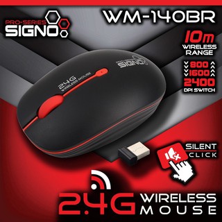 Signo เมาส์ WM-140 / WM-130 / WM-131 BM-190 Wireless Mouse เมาส์ไร้สาย ไร้เสียงคลิ๊ก Black รับประกัน1ปี