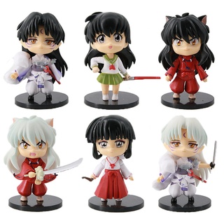 โมเดลฟิกเกอร์ PVC รูปการ์ตูน Inuyasha Miroku Higurashi Kagome Sesshoumaru ของเล่นสะสม สําหรับเด็ก 6 ชิ้น ต่อชุด