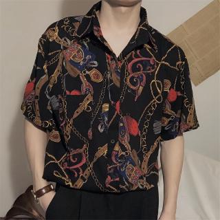 เสื้อเชิ้ตแขนสั้นพิมพ์ลายกราฟฟิคแฟชั่นผู้ชายฤดูร้อน