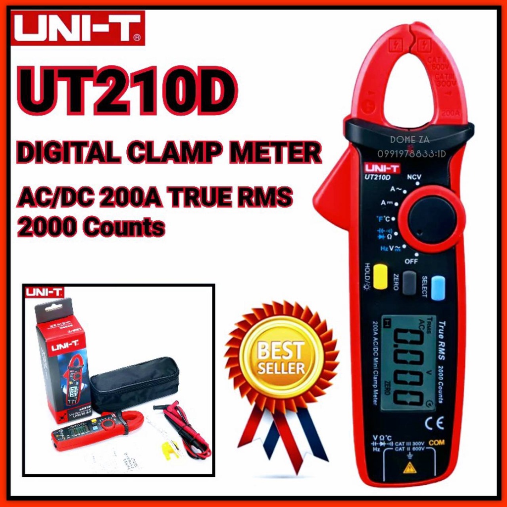 ☌✖□คลิปแอมป์ UNI-T UT210D  AC-DC 200A/AC 200A/DC  คลิปแอมป์ แคล้มป์มิเตอร์ มิเตอร์วัดไฟดิจิตอล UNI-T UT210D