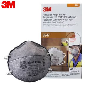 3M 8247 R95 หน้ากากกันฝุ่นละอองและไอระเหยป้องกันPM2.5 (กล่องบรรจุ20ชิ้น)