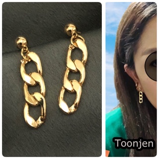 (พร้อมส่ง) Toonjen ต่างหูแฟชั่น ลายโซ่ สีทอง ใส่ทำงาน ใส่ออกงาน ใส่วันปาร์ตี้ ใส่เก๋ๆ คุณภาพดี น้ำหนักเบา ไม่เจ็บหู