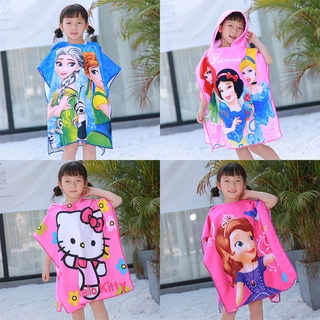 เสื้อคลุมอาบน้ํา ผ้าขนหนู พิมพ์ลายการ์ตูนเจ้าหญิงนางเงือก Hello Kitty มีฮู้ด สําหรับเด็กผู้หญิง