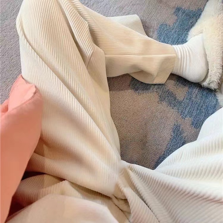 กางเกงลูกฟูกขายาว ผู้หญิง เสื้อผ้าแฟชั่นผู้หญิง ผ้าร่องเล็ก หย่อน ใส่สบาย