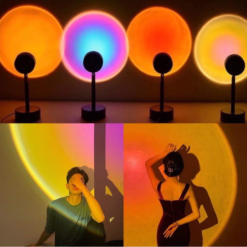 พร้อมส่ง）โคมไฟโปรเจคเตอร์ RGB LED ไฟโรเซ่ สีรุ้ง พระอาทิตย์ตกไฟแต่งห้องเกาหลี ไฟพระอาทิตย์ตก เลนส์ 10 สีในชิ้นเดียว