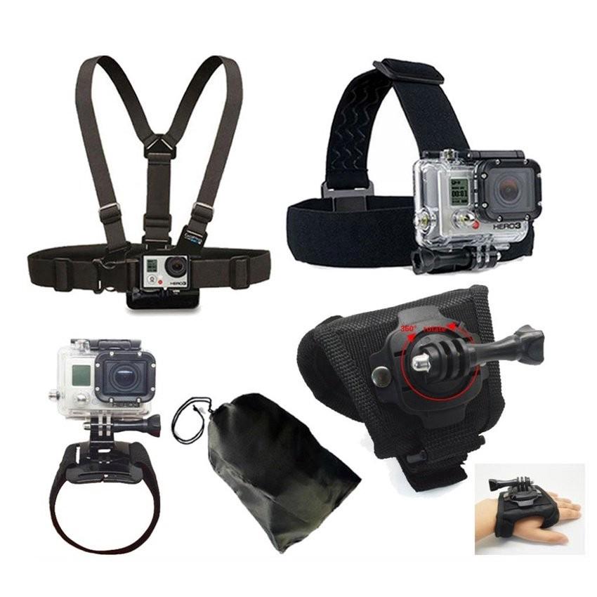 ชุดอุปกรณ์เสริม gopro hero 7 6 5+เข็มขัดคาดหน้าอก+กระเป๋า+สายคล้องมือหมุนได้ 360 องศา