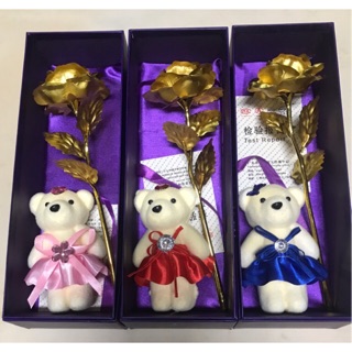 ดอกกุหลาบทองคำ 24K แถมน้องหมี