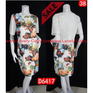 SaLe (อก38) D6417*Dressผ้าคอตต้อนสแปนเด็กซ์ พิมพ์ลายดอกกุหลาบด้านหน้า+ชายกระโปรงด้านหลัง ซิบซ่อนหลัง Lovely-Catty