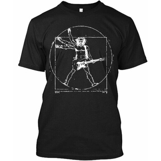 เสื้อยืดผ้าฝ้ายพิมพ์ลายขายดี เสื้อยืด พิมพ์ลาย Da Vinci Vitruvian Guitar Man-N แฟชั่นคู่รัก สําหรับผู้ชาย