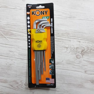 KONY ชุดประแจแอล ชุดประแจหกเหลี่ยม (หัวตัด) 9ตัว/ชุด ยาวพิเศษ HEX KEY SET