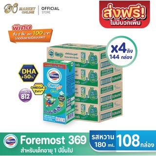 [ส่งฟรี X 4 ลัง] โฟร์โมสต์ โอเมก้า 369 นมยูเอชที รสหวาน FOREMOST UHT OMEGA369 180มล. (ยกลัง 4 ลัง : รวม 144กล่อง)