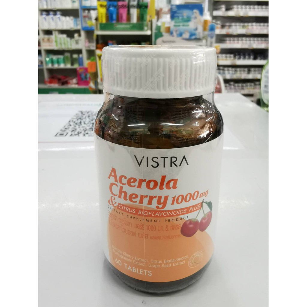 Vistra Acerola Cherry 1,000 mg. วิสทร้า อะเซโรลาเชอร์รี่ 1,000 มก อย. 13-1-00449-1-0097 / 60 เม็ด