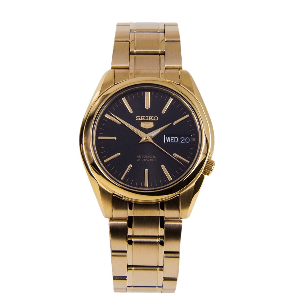 นาฬิกา ไซโก้ ผู้ชาย Seiko 5 รุ่น SNKL50K1 Automatic 21 Automatic Men's Watch Stainless หน้า ดำ สี ทอง Gold เเท้ 100% Caf