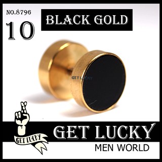 E8796 จิวเกาหลี จิวแฟชั่น GET LUCKY จิวหู BLACK GOLD (1ชิ้น) ต่างหูผู้ชาย Men ชิ้นrring