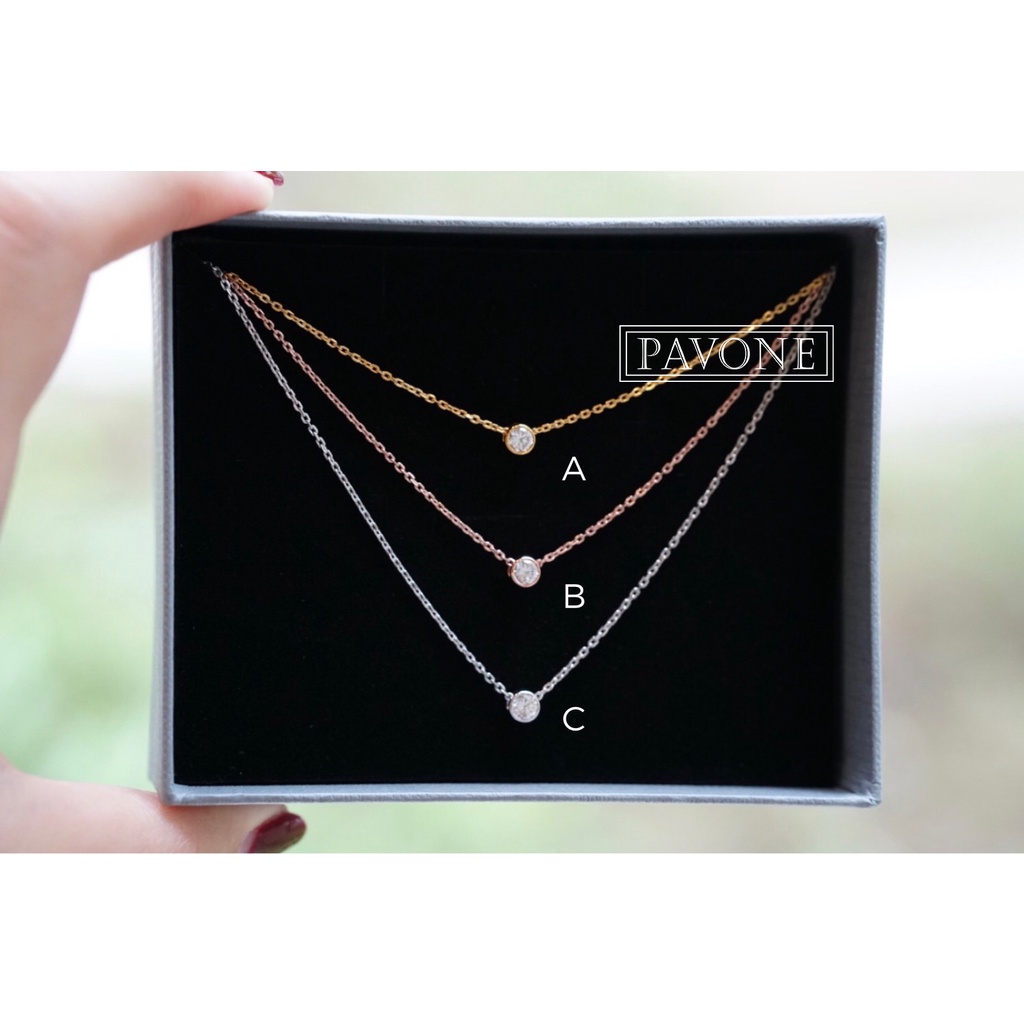 Pavone Jewelry สร้อยคอเงินแท้ จี้กลมเล็ก ฝังเพชร CZ💎 เลือกชุบทอง18k / ทองคำขาว / โรสโกลด์ (NCL0012)