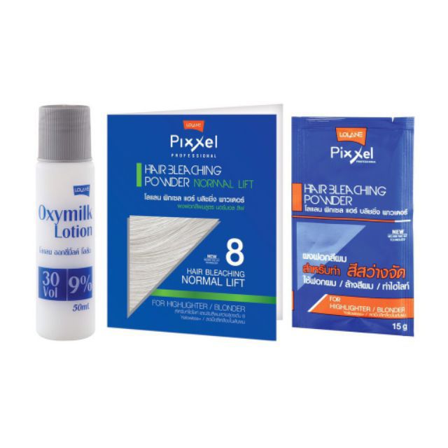Pixxel hair bleaching powder ผงฟอกสีผม 15 g.พร้อมไฮโดรเจน 50 มล.