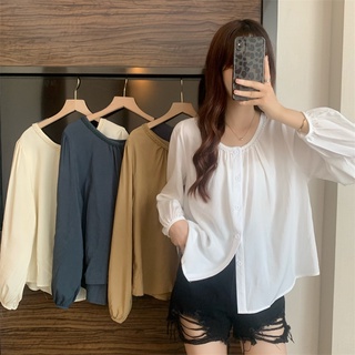 Suxi เสื้อเชิ้ตแขนยาวลําลอง ทรงหลวม สีพื้น เข้ากับทุกการแต่งกาย แบบเรียบง่าย สําหรับผู้หญิง