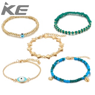 Foot ornaments green bead eye shell anklet set scallop anklet 5-piece set for girls for women