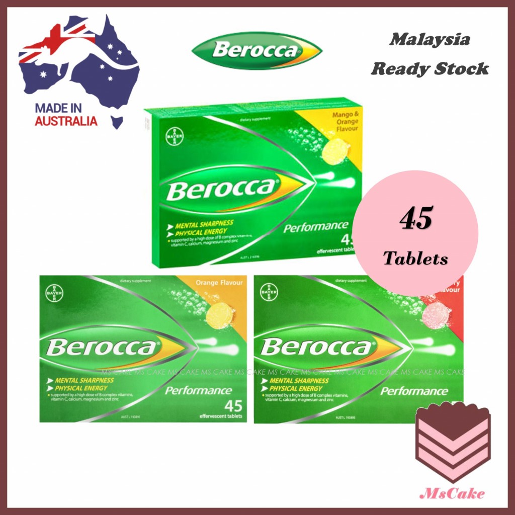 Berocca Australia Vitamin C Vitamin B Zinc Effervescent 45 Tablets