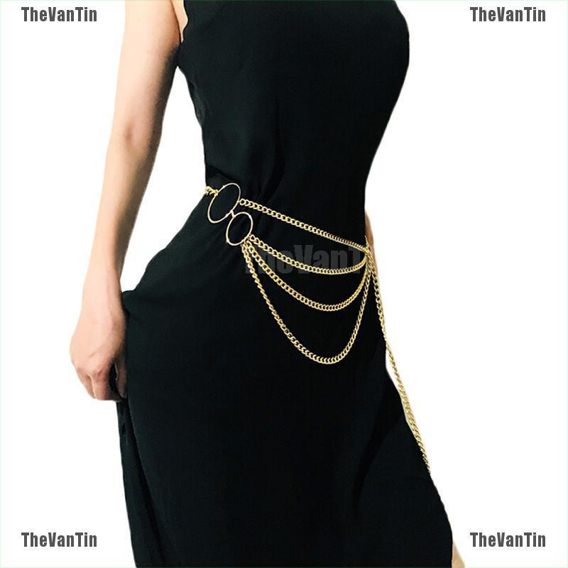 TheVanTin Women Metal Chain Retro Belt High Waist Hip Charms Waistband
