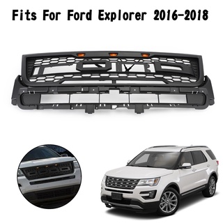 Areyourshop กระจังหน้ากันชนหน้าบนพอดีสำหรับ Ford Explorer 2016-2017 พร้อมไฟสีดำ หุ้นท้องถิ่น