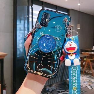 เคสโทรศัพท์มือถือลายการ์ตูนโดเรมอนพร้อมสายคล้องสําหรับ Vivo V 19 V 17