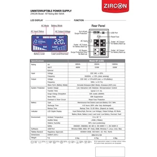 ZIRCON UPS เครื่องสำรองไฟ LCD หน้าจอดิจิทัล ตัดเสียงเตือนได้ รุ่น NT1000 NT 1000VA 550W
