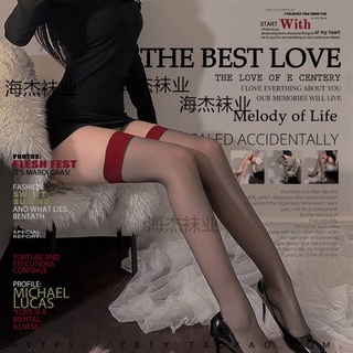 * ถุงเท้า * 海杰ins网红性感红色边拼接性感大腿丝袜薄款黑丝纯欲长筒过膝袜