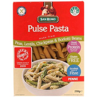 พาสต้าเส้นเพนเน่ทำจากถั่วชนิดต่างๆ ไร้กลูเตน วีแกนทานได้ San Remo Pulse Pasta Beans Penne 250g.