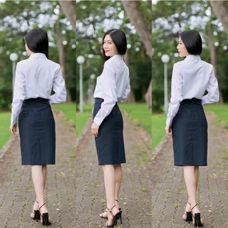 กระโปรงพิธีการ สีกรมท่า ยาว22-24-26 ผ่าหลังทับ ทรงเอผ้าเสริท สีกรมท่า (ไม่ยืด) กระโปรงรับปริญญา ราคาสุดคุ้ม
