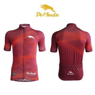 DeMonte Cycling เสื้อจักรยานผู้ชาย ลายเส้นสีแดง DE-038 เนื้อผ้า Microflex ระบายอากาศดีมาก