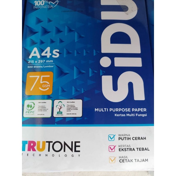 [1 RIM 500 L] HVS PAPER A4S SIDU 75 GRAM / A4S SIDU / HVS PAPER / SINAR DUNIA / A4S / A4 / F4