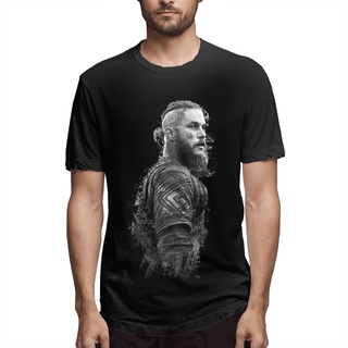 เสื้อยืดแขนสั้น คอกลม ผ้าฝ้าย ขนาดใหญ่ พิมพ์ลาย Vikings Ragnar Lothbrok สําหรับผู้ชาย