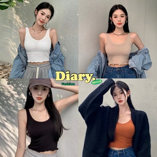 DIARY(bratop8885)บรา เสื้อกล้ามมีฟองน้ำในตัวคอยูผ้าฝ้ายสีพื้นผ้ายืดใส่สบาย