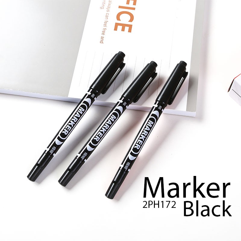 ⚫🖍ปากกา Marker หัวปากกาแบบ 2 ทาง ( ไส้สีดำ ) ( สามารถลบออกได้ ) ชิ้นละ 4 บาท ✔️พร้อมส่ง (🎲สุ่มลาย) Ohwowshop ลบได้ Marke