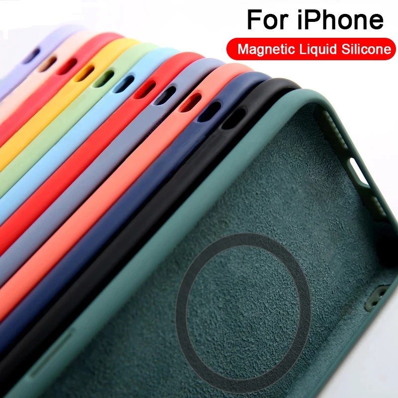 เคสซิลิโคนเหลวสําหรับ iPhone 13 12 11 Pro Max Mini สําหรับอุปกรณ์เสริมแม่เหล็ก MagSafe
