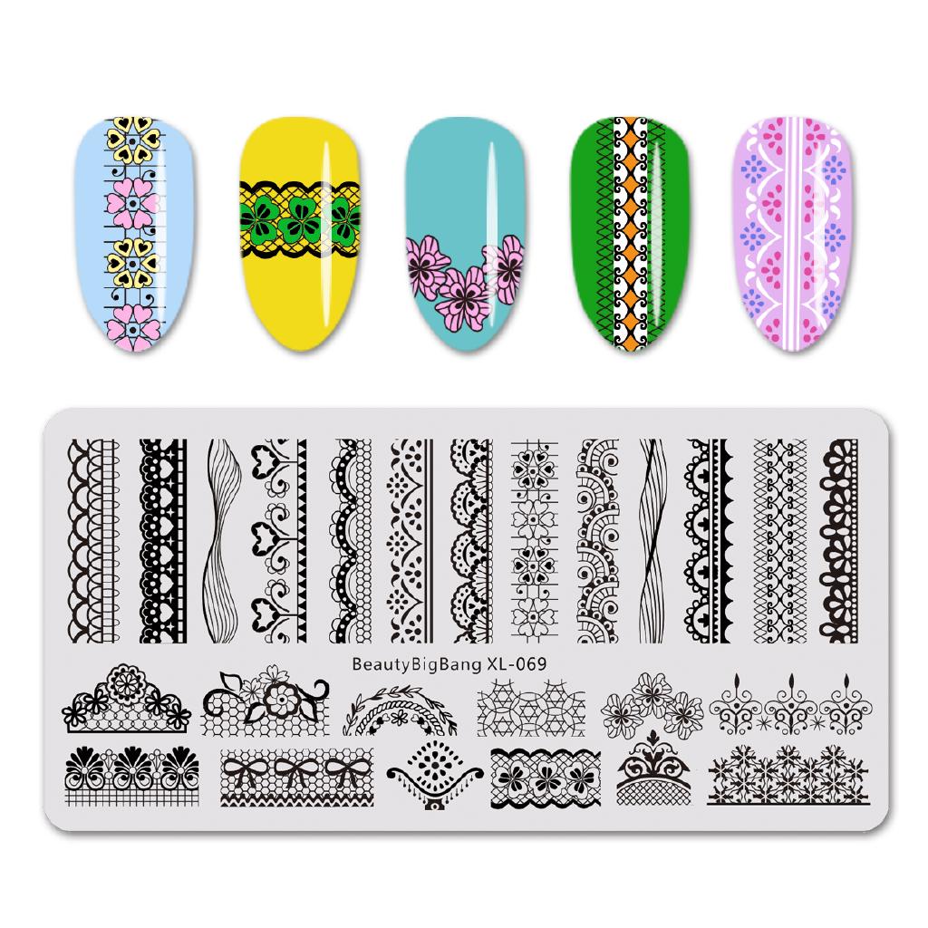 BEAUTYBIGBANG 6*12CM Rectangle Lace French Nail Art Stamping Template Manicure Nail Art Image Plate XL-069