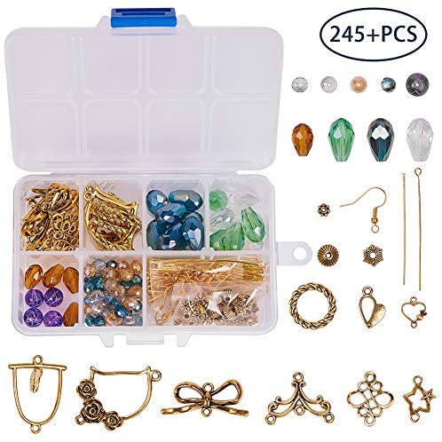 Earring Hooks and Jewelry Findings SUNNYCLUE 1 Box DIY Make 10 Pairs Chandelier Earrings Jewelry Making Starter Kit Include Chandelier Connector Charm Pendants Antique Golden Glass Beads 