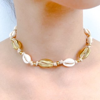 สร้อยหอย โชคเกอร์ สีธรรมชาติสลับสีทอง[TN015]