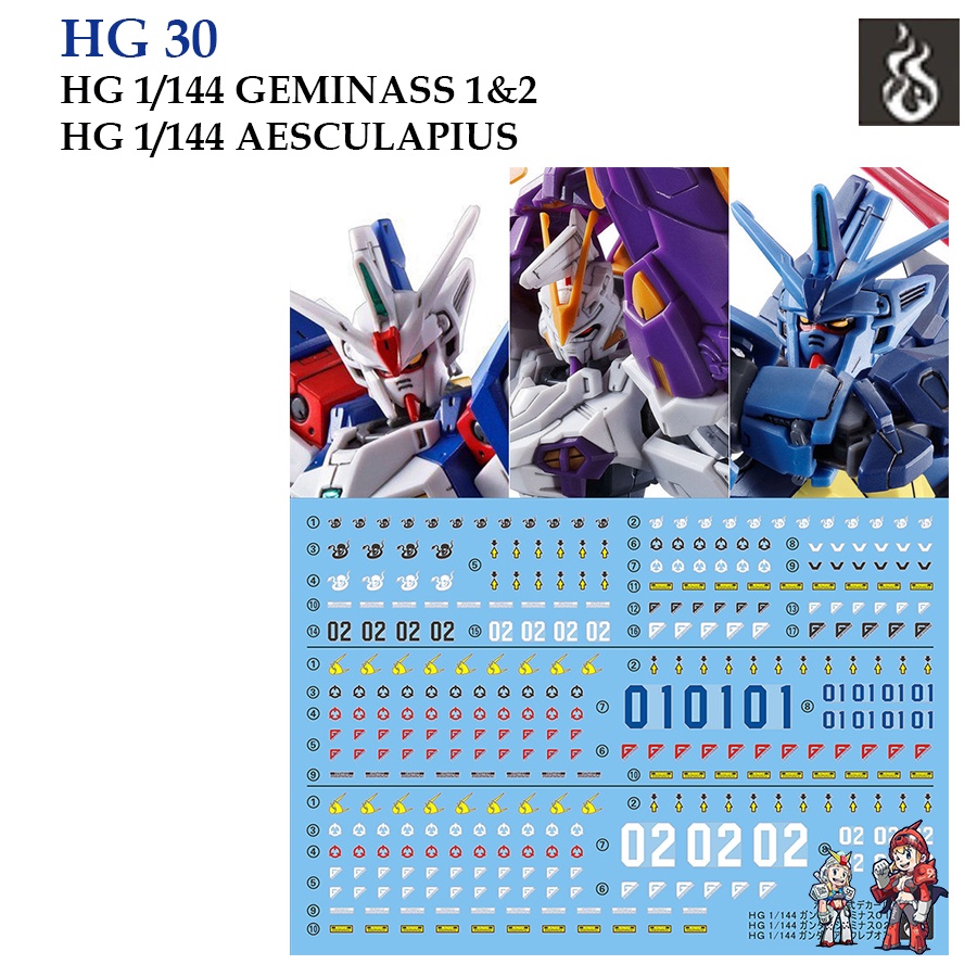 ดีคอลน้ำ [GHOST] HG 30 s GEMINASS 1&2 AESCULAPIUS HG 1/144 (HIQ) Fluorescent WATER DECAL GHG30 GHG 3