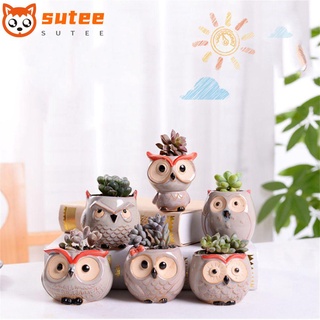 Sutee แจกันต้นไม้ เซรามิค ลายนกฮูก สร้างสรรค์ สําหรับตกแต่งสวน